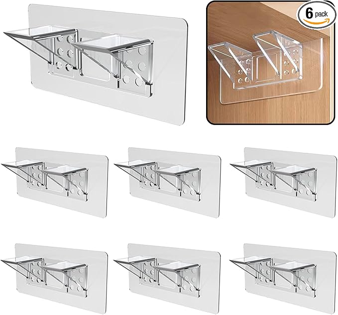 6-Pack Heavy-Duty Adhesive Shelf Brackets, Large Size Double Row Brackets, No-Drill Wall Mount Pegs,Shelf Support Pegs for Kitchen Cabinets, Bookshelves, and Closets