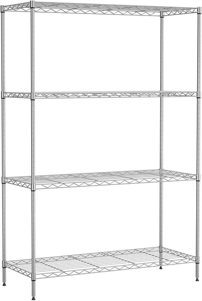 PayLessHere 4 Tier Shelving Unit 13.4" D×35" W×53.7" H Metal Shelving Standing Storage Shelf with 4 Steel Frame Adjustable Layer Racks Metal Commercial Shelf for Kitchen, Garage (Chrome)