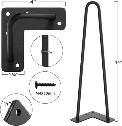 SMARTSTANDARD 14 Inch Heavy Duty Hairpin Furniture Legs, Metal Home DIY Projects for Nightstand, Coffee Table, Desk, etc with Rubber Floor Protectors Black 4PCS
