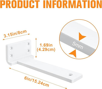 Floating Shelf Brackets 6 inch 4 Pack L Brackets for Shelves White Metal Heavy Duty Shelf Brackets for DIY Decorative with Mounting Hardware