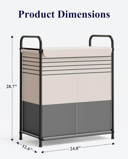 Kitsure Laundry Hamper with Lid - Spacious Double-Section Laundry Basket with Lid & Removable Inner Bags, Portable Clothes Hamper for Bedroom, Bathroom, Dorm, 120L, Gray