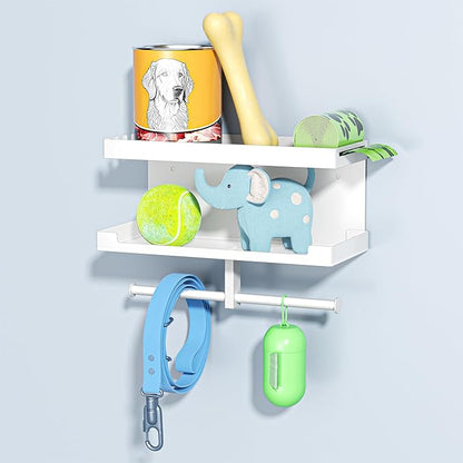 Dog Leash Holder for Wall, Leashes Hanger, Wall Mounted Dog Stuff Storage and Organizer, Metal Key Holder Pet Leash Hooks for Leashes, Training Treats, Chew Toys, Keys, Large (White)