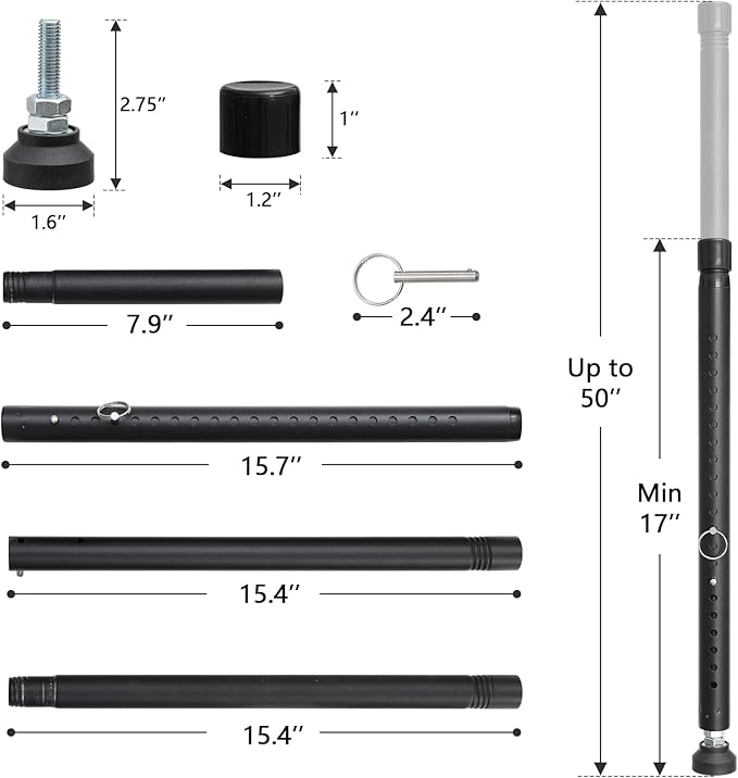 BeBecome Sliding Door Security Bar，17-50 inch Adjustable Patio Door Security bar with Rubber Tips Apartment Bedroom Bottom of Door Heavy Duty Interior Black