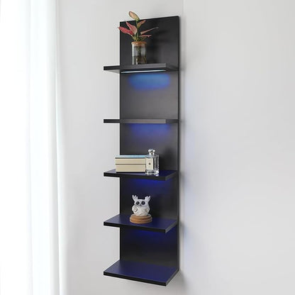 5 Tier Wall Shelf Unit, RGB Lack Shelf, Vanity Shelves with Light,Black Shelves for Room,Office,Bathroom,Remote Control