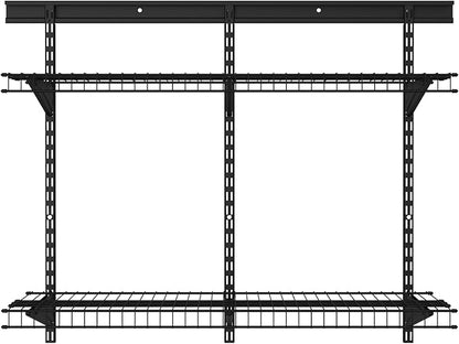 ClosetMaid MaxLoad Heavy Duty Wall Shelf Kit for Garage, 2 Shelves, Adjustable ShelfTrack Wire Shelving, Black Finish