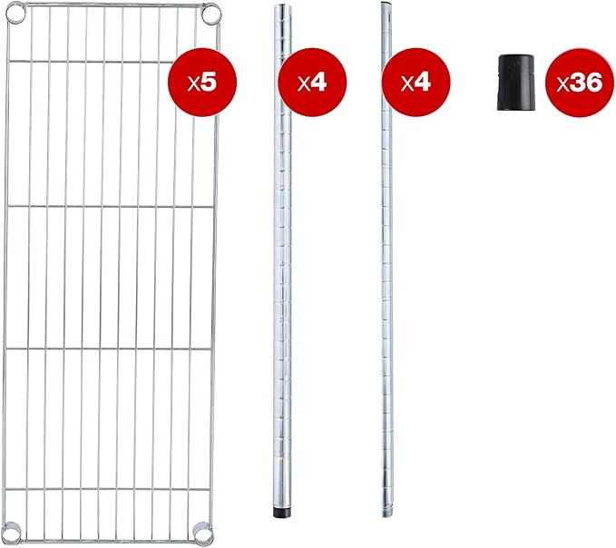 Alera ALE Residential Wire Shelving, Four-Shelf, 36w x 14d x 54h, Silver