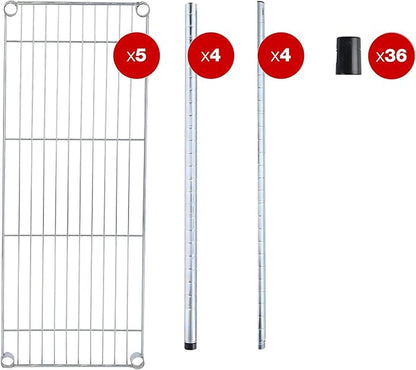 Alera ALE Residential Wire Shelving, Four-Shelf, 36w x 14d x 54h, Silver