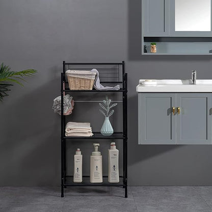 L&H UNICO 3-Shelf Tier Standing Unit Storage Wire Shelving Multipurpose Rack Organizer with 4-Hooks for Bathroom Laundry Kitchen Office, Black