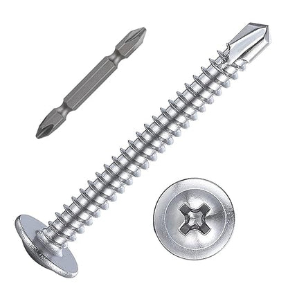 Wensilon（150pcs）#8×1-1/2”for Sheet Metal Self-Tapping Screws 410 Stainless Steel Truss Head High-Strength Quick Tapping Screws