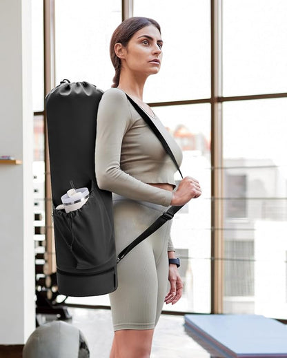 sportsnew Yoga Mat Bag with Water Bottle Pocket and Bottom Wet Pocket, Exercise Yoga Mat Carrier Multi-Functional Storage Bag, Patent pending
