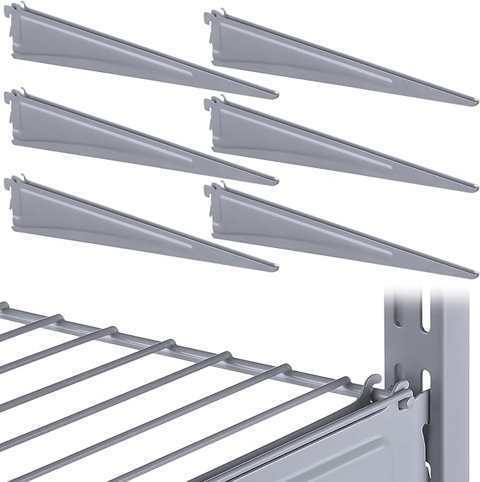 Adjustable Locking Shelf Bracket 16 Inch Shelf Brackets Heavy Duty Wire Shelving Brackets for Deep Wire Shelving Double Track System(Gray,6 Pcs)