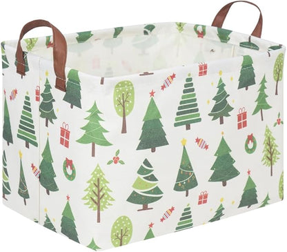 Rectangle Christmas Basket,Nursery Hamper,Waterproof Laundry Hamper,Collapsible Canvas Laundry Basket,Toy Organizer,Kids Room Decor,Gift Basket(woodland)