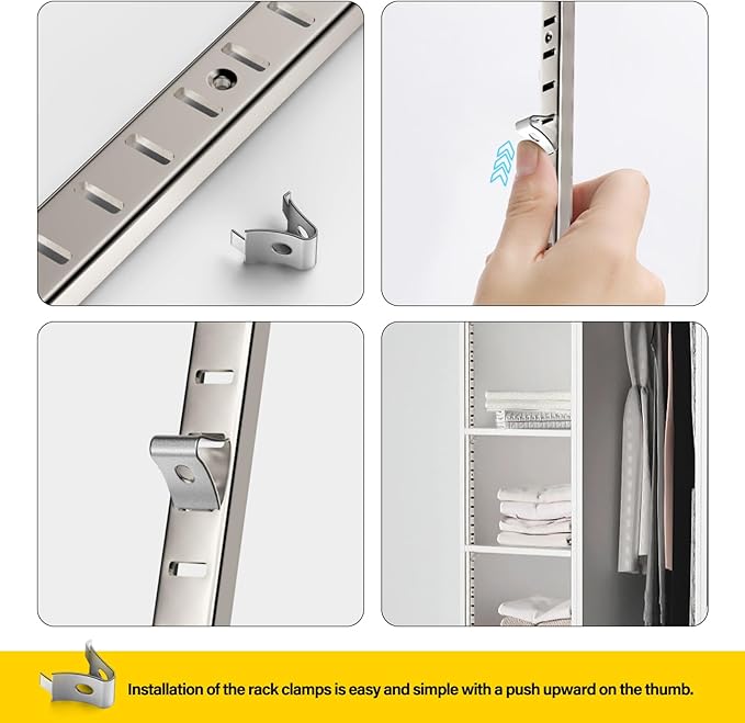 6 Pcs 36 Inch Shelf Pilaster Adjustable Shelf Brackets Stainless Steel Mortise Mount Pilaster Strip Standards with 12 Shelf Clips and Screws for Wall Shelving System Closet Organization Storage
