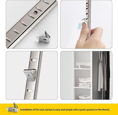 6 Pcs 36 Inch Shelf Pilaster Adjustable Shelf Brackets Stainless Steel Mortise Mount Pilaster Strip Standards with 12 Shelf Clips and Screws for Wall Shelving System Closet Organization Storage