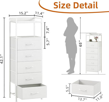 Somdot Tall Dresser for Bedroom,5 Drawers Nightstand Vertical Storage Tower Unit, Night Stand Furniture with Fabric Drawer Organizer in Bedside Hallway, Entryway, Nursery, Closet