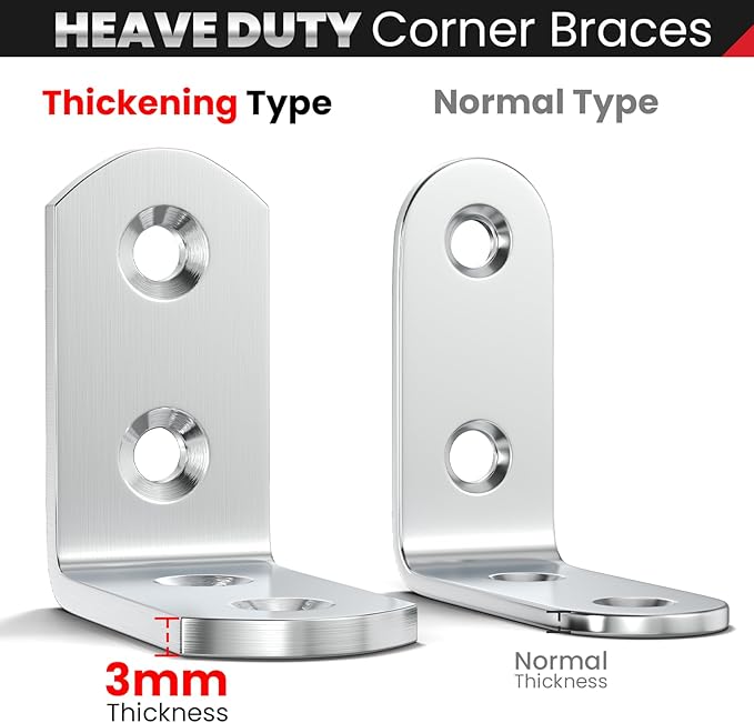 FANDAMEI 8 PCS Heavy Duty Corner Brace, 40x40mm Stainless Steel Joint Right Angle Brackets with Screws, 90 Degree Wall Brackets Hanger for Shelves, Tables, Dressers, Chairs, Silver