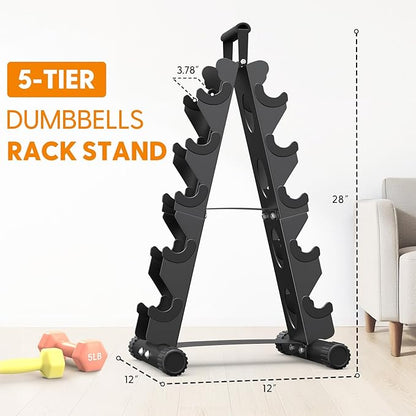 AmazeFan 5 Tier | 3-Tier Dumbbell Rack Stand Only, A-Frame Design Weight Rack with Handle, Weights Metal Strength Training Dumbbells Storage Rack for Home Gym Space Saver (Dumbells not Included)