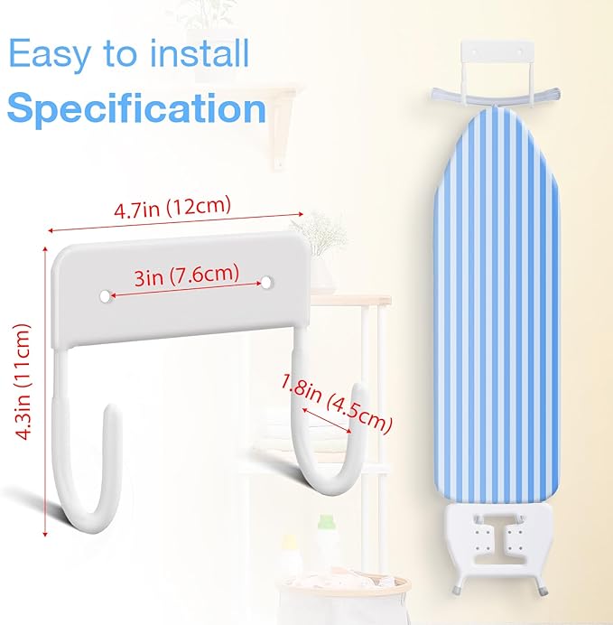 Ironing Board Wall Mount Ironing Board Hanger Wall Mount for Laundry Rooms,White