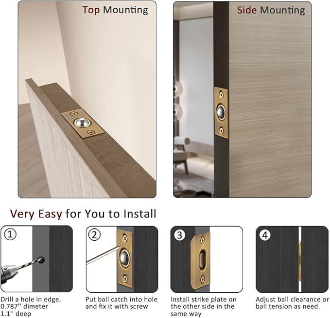 JQK Closet Ball Catch Door Hardware, Stainless Steel Catch Adjustable with Strike Plate, Bronze 2 Pack, HBC100-YRB-P2