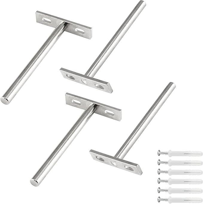 Luomorgo 4 Pcs 5 Inch Floating Shelf Bracket Blind Shelf Bracket Hidden Brackets for Floating Wood Shelves - Screws and Wall Plugs Included