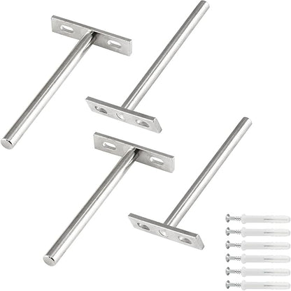 Luomorgo 4 Pcs 5 Inch Floating Shelf Bracket Blind Shelf Bracket Hidden Brackets for Floating Wood Shelves - Screws and Wall Plugs Included