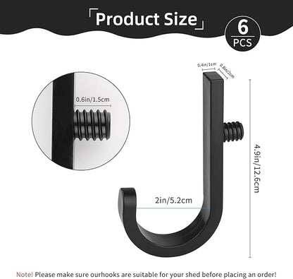 6 Pack J Shaped Tool Hooks Compatible with Suncast & Craftsman Shed Accessories, Black Premium Plastic Shed Hooks for Shed Organization, Garden & Garage Storage Hooks and Hanging Accessories