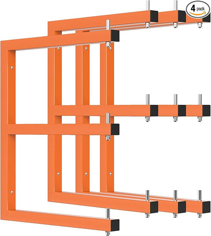 4 Pack Wall-Mounted Lumber Rack, Heavy Duty Wood Storage Racks, 6-Level System Garage Shelving, 1320 LBS Capacity Hanging Organizer Shelves, Orange Brackets Utility Metal Shelf for Indoor and Outdoor