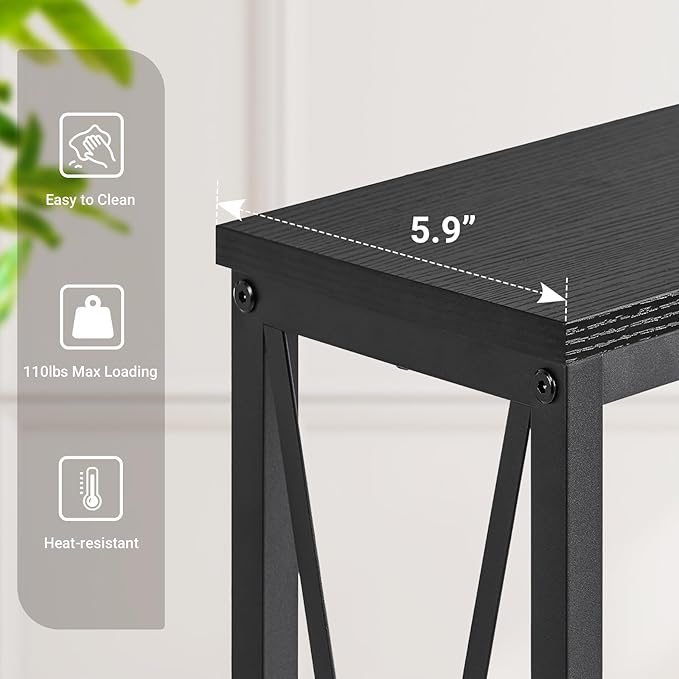 ELYKEN 5.9" Narrow Console Sofa Table with Power Outlets, 5.9" Dx70.9 Wx31.5 H Long Skinny Behind Couch Table with Charge Station and 6.5'Extension Cord, Black