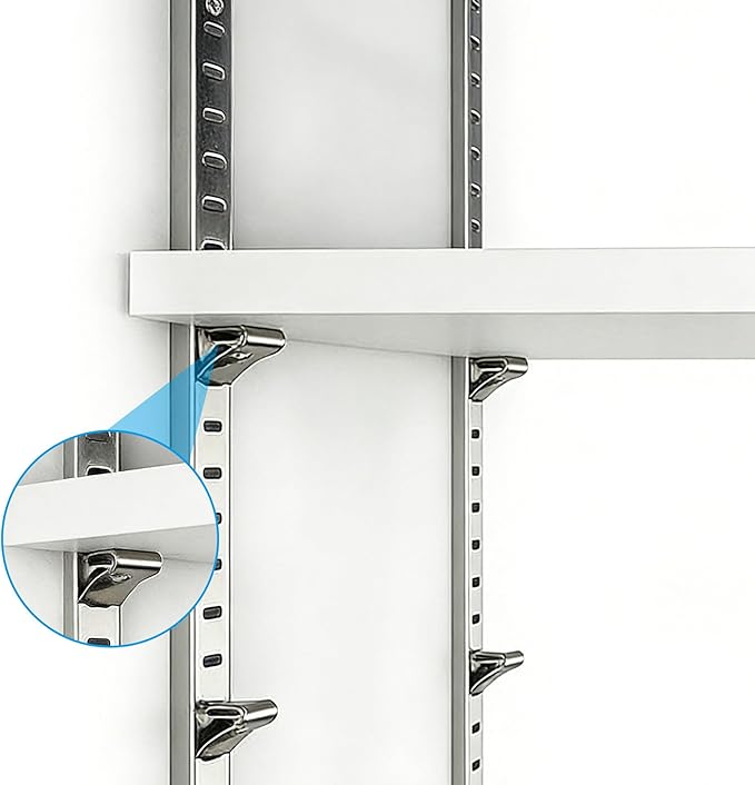8 Packs 17 Inch Steel Pilaster Shelf Brackets, Adjustable Mortise Mount Rails with Screws for Wall Shelving, Cabinet, Closet Organization, Shelf Clips Not Included