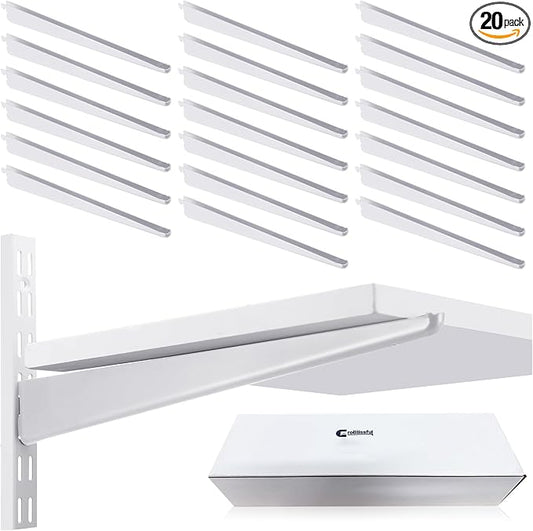 20 Pcs Adjustable Shelf Brackets for Double Track System Closet Organization Heavy Duty Wire Shelf Brackets(White,11.5 Inch)