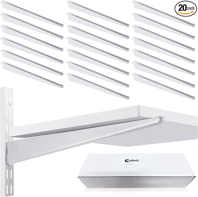 20 Pcs Adjustable Shelf Brackets for Double Track System Closet Organization Heavy Duty Wire Shelf Brackets(White,7 Inch)