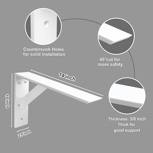 Countertop Support Bracket 14 Inch Heavy Duty Shelf Bracket 2 Pack 3/8" Thick White 14"x10"x2.5" for Granite Quartz Wood Laminate Countertops
