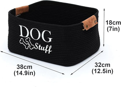 Geyecete Square Dog toy basket storage Cotton Rope Storage Basket Pet/Pet Toy And Accessory Storage Bin Doy Toy Box-Black