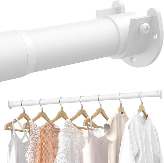 3 PACK Closet Rods for Hanging Clothes, 17 to 69 Inches Stepless Adjustable Metal Closet Rod, 1.3 Inches Heavy Duty Clothes Hanging Rod for Closet Wardrobes Laundry RV, White