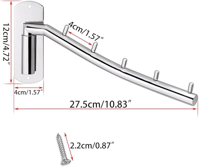 Sumnacon Wall Mounted Clothes Hanger Rack, Stainless Steel Garment Hooks with Swing Arm Holder, Space Saver Coat Robe Storage Organizer for Laundry Room Bedrooms, Clothing Drying Rack with 5 Hooks