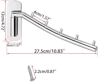 Sumnacon Wall Mounted Clothes Hanger Rack, Stainless Steel Garment Hooks with Swing Arm Holder, Space Saver Coat Robe Storage Organizer for Laundry Room Bedrooms, Clothing Drying Rack with 5 Hooks