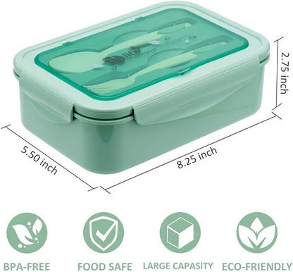 LOVINA Bento Boxes for Adults - 1100 ML Bento Lunch Box For Kids Childrens With Spoon & Fork - Durable Perfect Size for On-the-Go Meal, BPA-Free and Food-Safe Materials(Green)