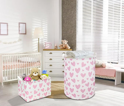 Pink Heart Laundry Hamper, Laundry Basket, Girls Nursery Hamper,Waterproof Storage Bin for Bedroom,Clothes Organizer Basket, Room Decor(Pink Heart)