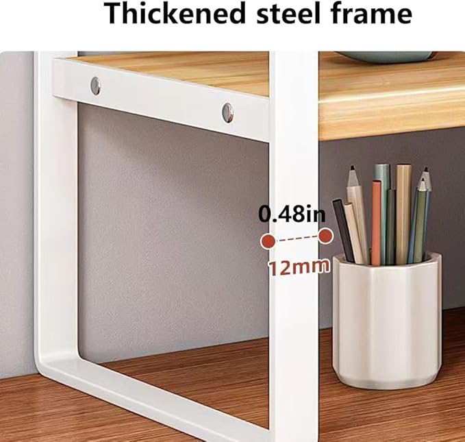 Hbluefat Desktop Organizer Shelf, 2-Tier Multipurpose Tabletop Storage Bookshelf, Small Wooden Countertop Storage Rack for Home Office Kitchen (Black+Black)