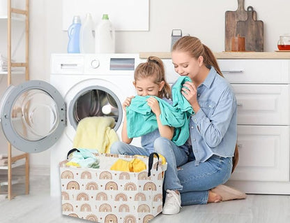 Sanjiaofeng Rectangular Boho Basket Rainbows Storage Bins,Girls Storage Basket with Handles.Clothers,Books,Kid's Gifts Bins. (Rainbows)