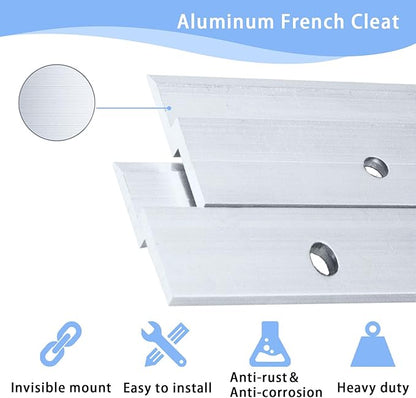 36 Inch French Cleat Hanger, Aluminum French Cleat, Mirror Hanging Hardware, French Cleat Heavy Duty for Panel, Whiteboard, Cabinet, Shelf, Headboard, Art (1 Pair, Support 240lbs)