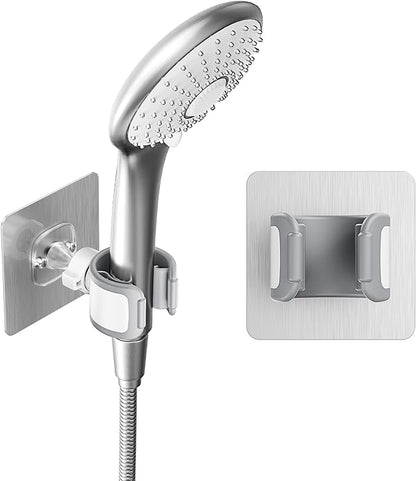 Adjustable Wall Mounted Shower Head Holder, Strong Adhesive & Drilling 2 Installation Methods, 360° Swivel Handheld Shower Wand Holder for RV Kids’ Bathroom Shower Accessories （White）