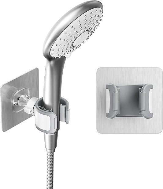 Adjustable Wall Mounted Shower Head Holder, Strong Adhesive & Drilling 2 Installation Methods, 360° Swivel Handheld Shower Wand Holder for RV Kids’ Bathroom Shower Accessories （White）