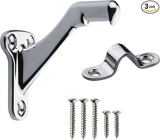 Triumph Hardware,3 Pack,3" Heavy Duty Handrail Bracket Polished Chrome,Stair Railing Bracket
