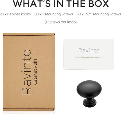 Ravinte 25 Pack Matte Black Round Zinc Cabinet Knobs for Kitchen Bathroom Closet Dresser Cabinets