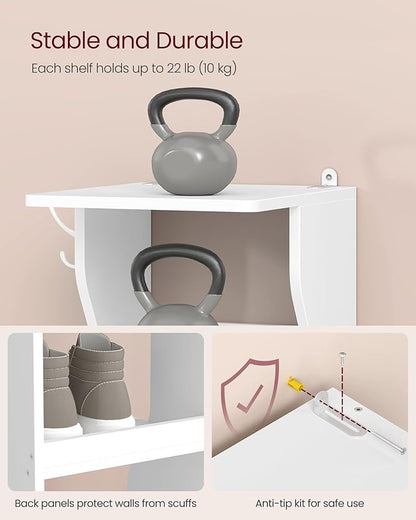 VASAGLE 9-Tier Vertical Shoe Rack, Narrow Shoe Storage Organizer with Hooks, Slim Corner Tower Shelf, Space-Saving for Entryway and Bedroom, White ULBS210WB01