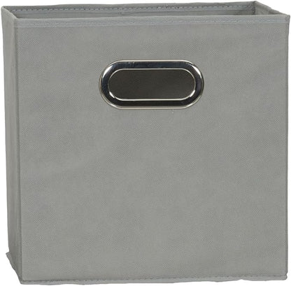 Household Essentials Fabric Storage Bins 6 Piece Set, Strong Poly-Woven Fabric, Sturdy Chipboard Sides, Grommet Front Handle, Stackable and Foldable, Classic Design, Dove Gray
