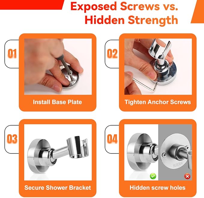 Shower Head Holder All Metal Handheld Shower Wand Bracket Adjustable Handheld Shower Head Holder Wall Mount Shower Wand Bracket Polished Chrome Finish