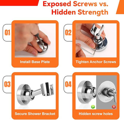 Shower Head Holder All Metal Handheld Shower Wand Bracket Adjustable Handheld Shower Head Holder Wall Mount Shower Wand Bracket Polished Chrome Finish