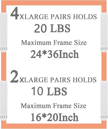 X-Large Picture Hanging Strips Heavy Duty, 16-Pairs(32 Strips) Sticky Picture Hangers for Walls No Damage Wall Picture Hangers Without Nails Refill Adhesive Poster Strips (X-Large-16 Pairs)